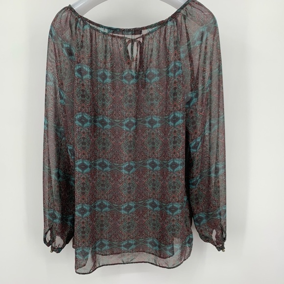 Zara‎ Basic Semi Sheer Peasant Boho Blouse Browns - Picture 2 of 8